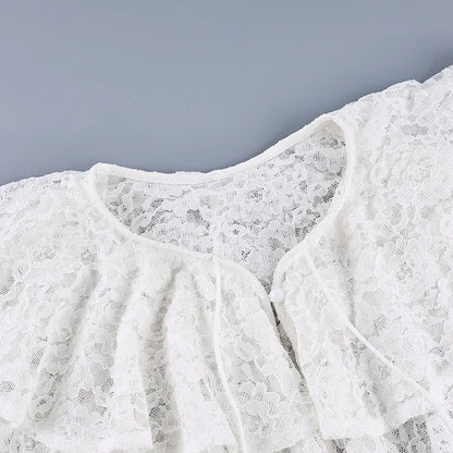 New lace see through double-layer ruffle collar shirt with stylish and stylish design