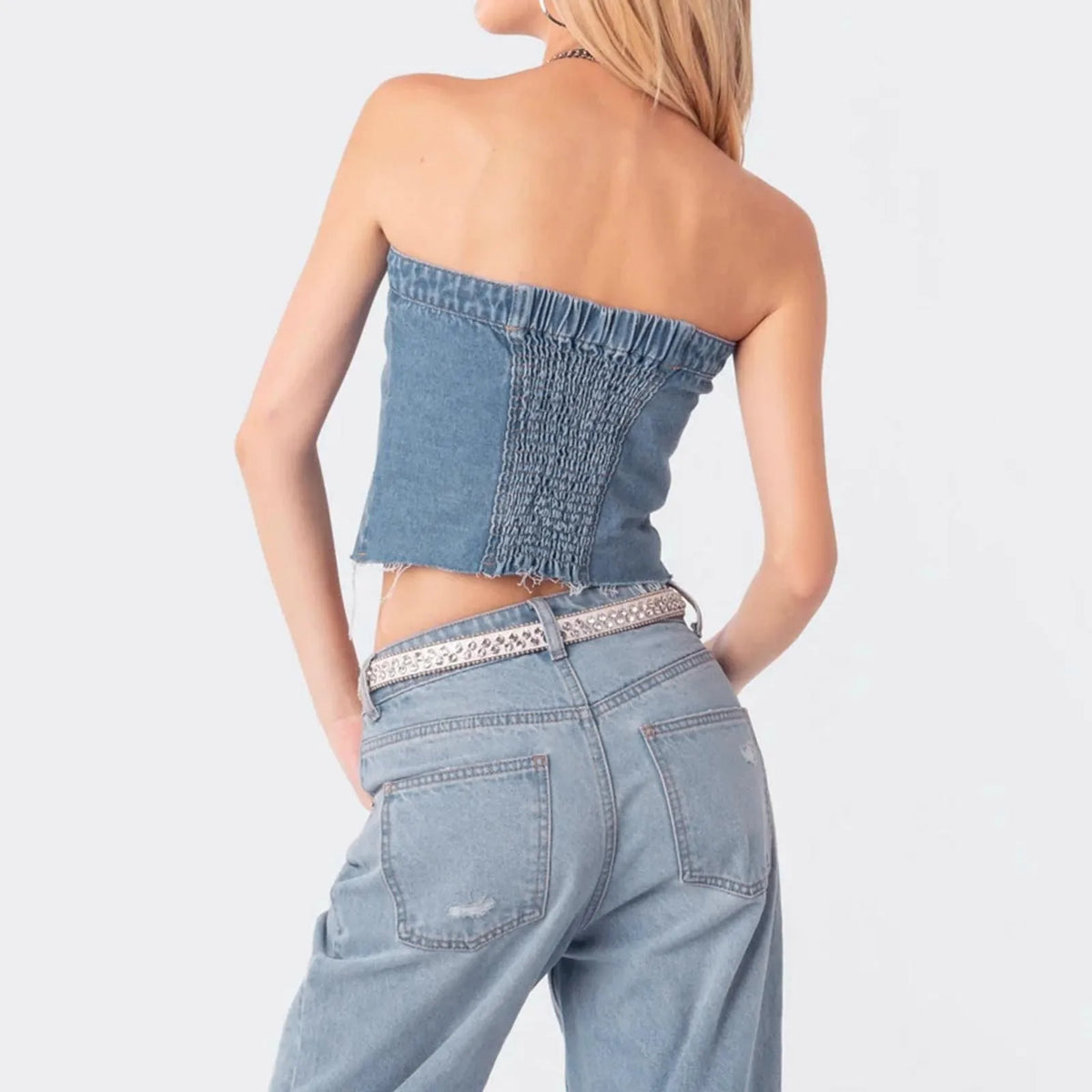 Button Down Jean Corset Strapless