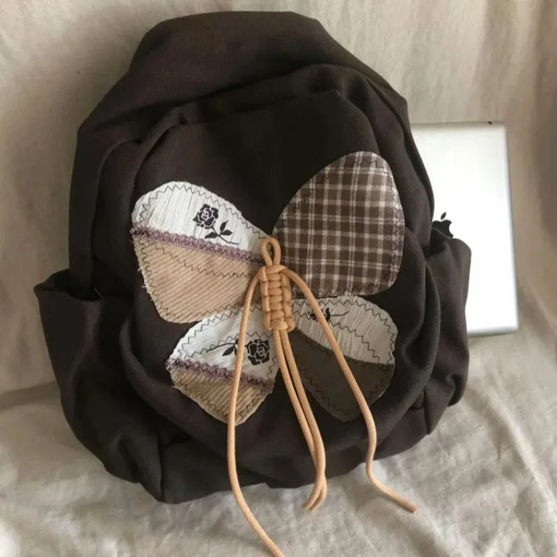 New Patchwork Butterfly Schoolbags Luxury Design Y2k Aesthetic Students Vintage Canvas Bags Trendy Casual Women Backpacks