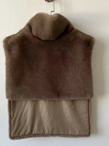 Cool Winter Women Artificial Fur Vest Turtleneck Sleeveless Pullover Female Mink Fur Jacket Instagram-Style Lady Eco Fur Outwear