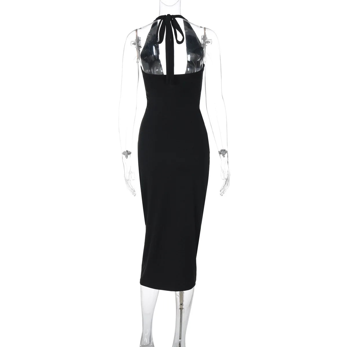 Halter Plunge V Neck Twist Waist Ruched Bodycon Mini Dress
