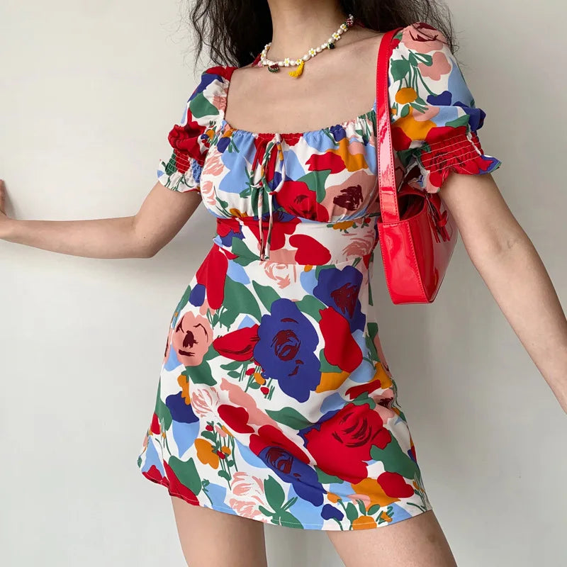 Summer Women's dress Beach Style A-LINE Floral Printing Miniskirt Strapless Holiday trip female clothing