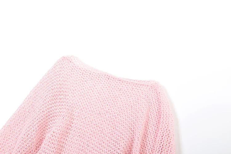 Elegant Chic Mesh Knit Crop Top Women Irregular Sequins Tassel Solid Midnight Clubwear Music Festival Slim Short T-Shirt
