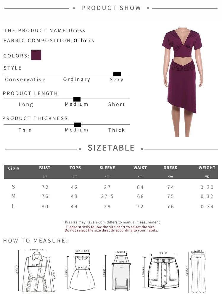 Chic Ruched Elegant 2 Piece Set Woman Trend V-Neck Backless Short Sleeve Crop Tops+Low Waist Mid Skirt Fashion Suit