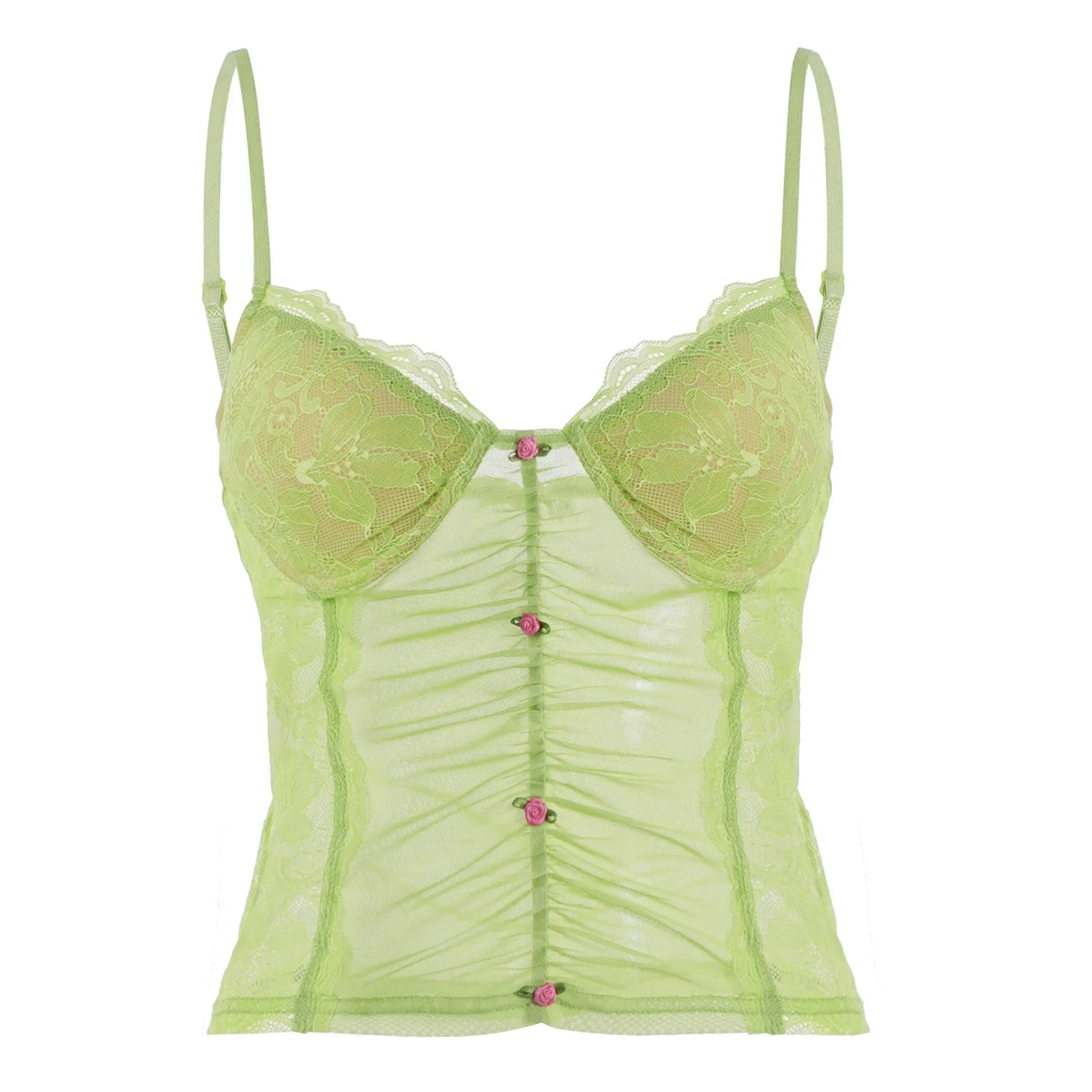 New Women's Lace Patchwork Mesh V Neck Cami Top Sexy 3D Floral Decor See Through Slim Y2K Club Party Streetwear