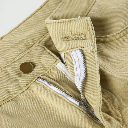 Y2K Casual Women Straight Jeans Khaki Fashion Pocket Cargo Pants Retro 90s Loose Denim Trousers Spring High Street