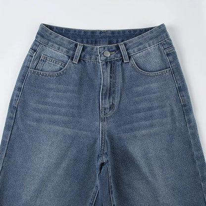 Blue Baggy knee-length Jeans Streetwear y2k High Waist Loose Mid-length Jeans for Women Summer Casual Basic Denim Pants
