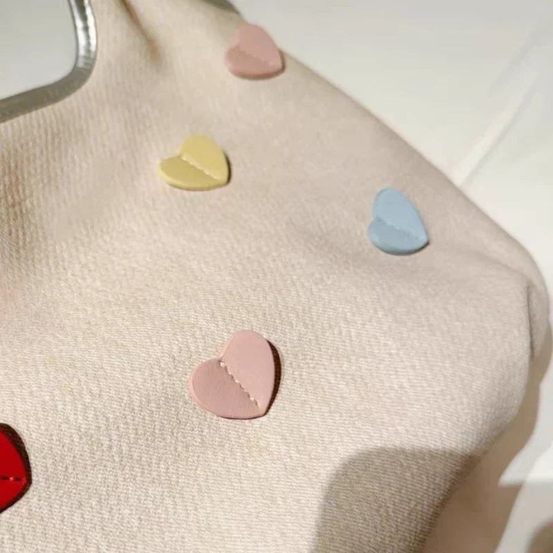 Sweet Y2k Aesthetic Heart Top-Handle Bags Kawaii Cute Fashion All Match Shoulder Underarm Bag Casual Shopping Purse and Handbags
