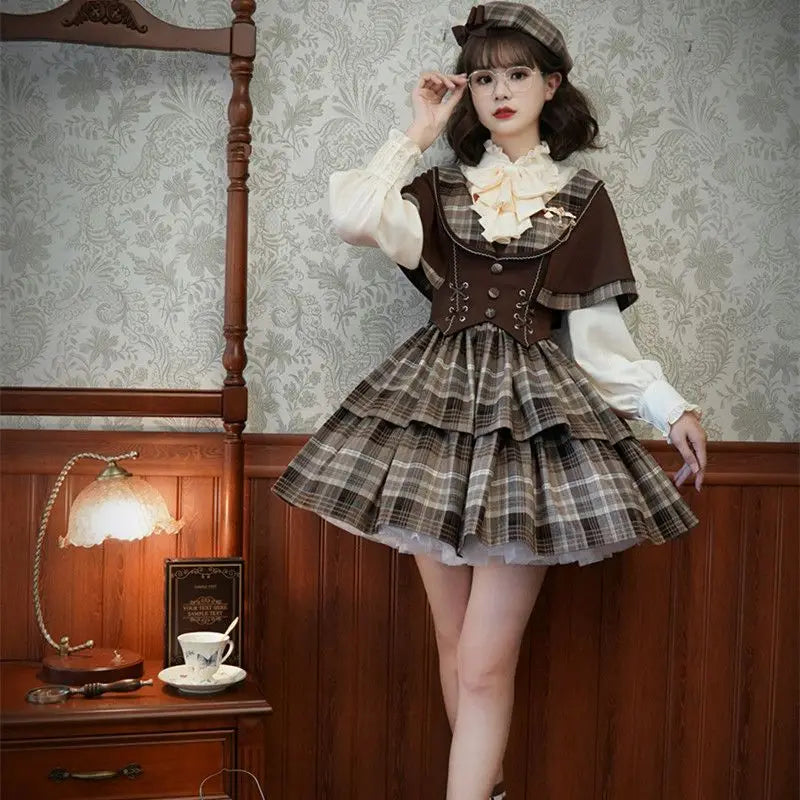 Lolita Detective Academy Retro Bow Tie Long Sleeve Shirts Autumn Victorian Elegant Ruched Solid All Match Women Blouse