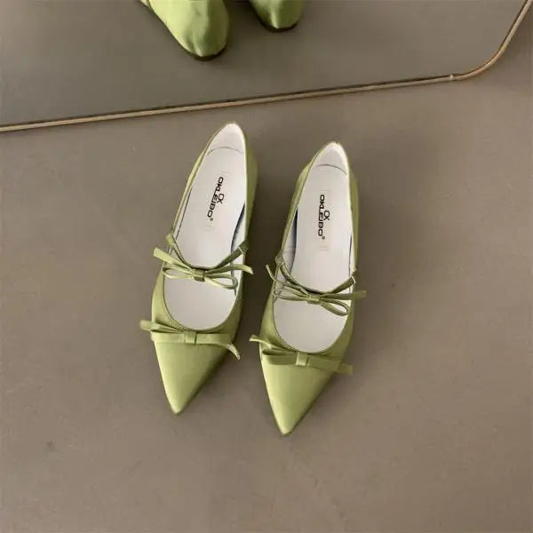Boat Shoe Low Heels Increas Height Female Footwear Bow-Knot Pointed Toe Clogs Platform Ballerinas Woman 2025 Dress Butterfly Com