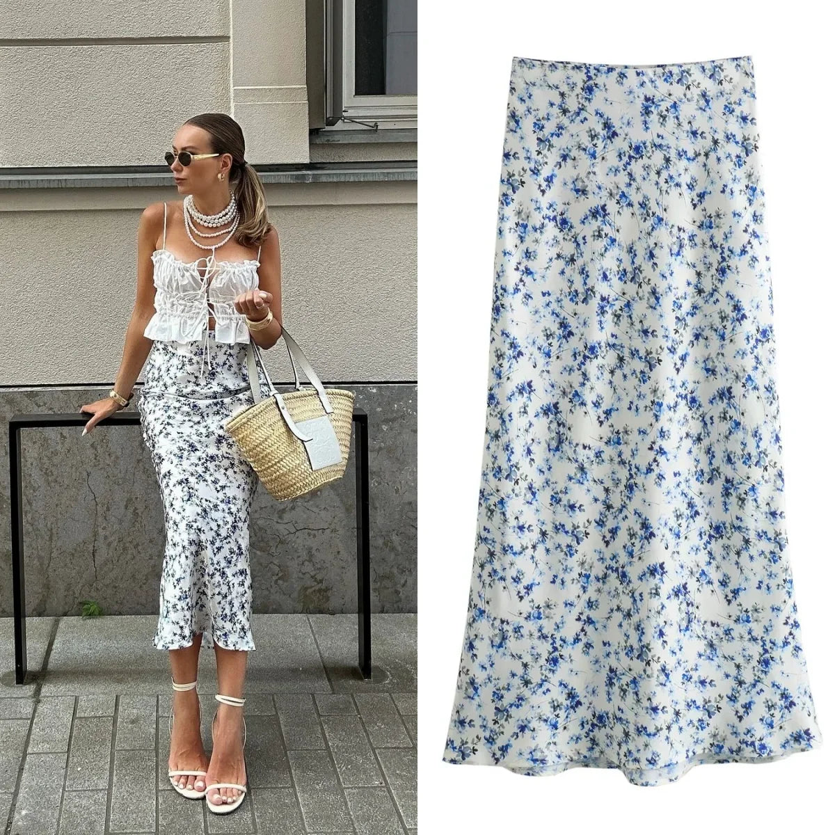 New Summer Women's Fashion and Personalized Design Sense, Small and Versatile Printed High Waist Slim Fit Skirt
