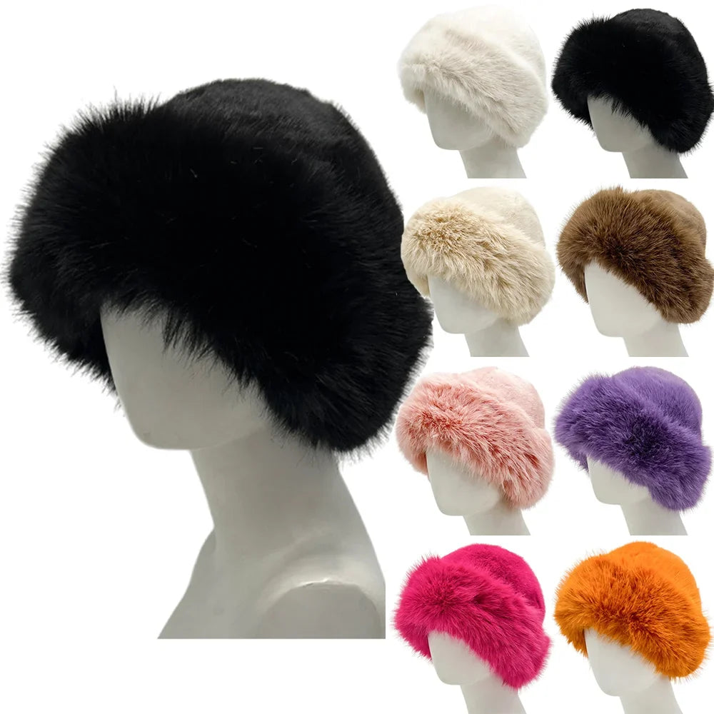 Winter Faux Fox Fur Bucket Hats For Women Soft Thickened Plush Fisherman Hat Outdoor Windproof Warm Beanies Caps Ski Panama Cap
