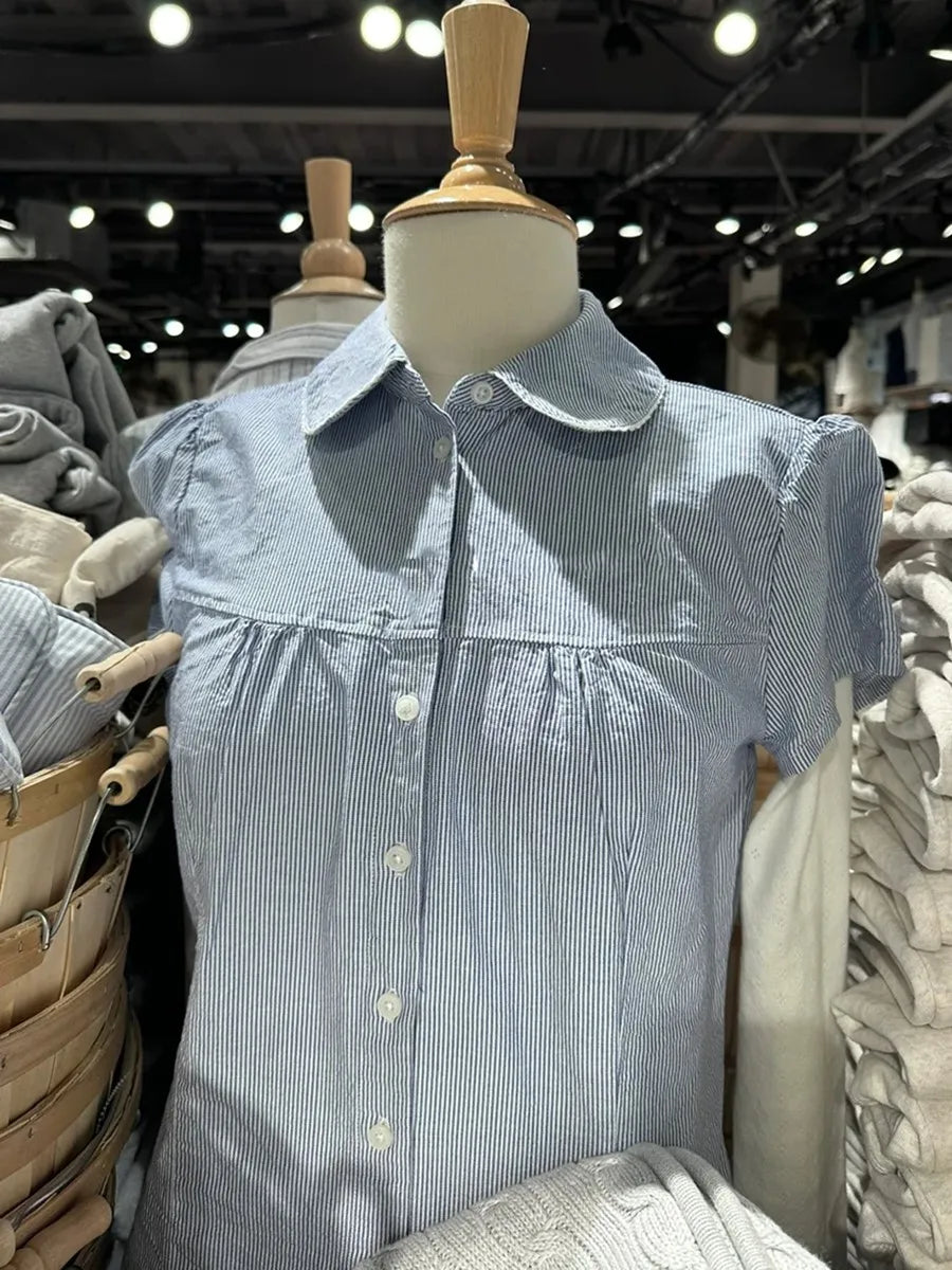 Pink Striped Peter pan Collar Blouse Women Casual Preppy Style Button Short Sleeve Tees Sweet Vintage Cute T-shirts Y2K Tops New