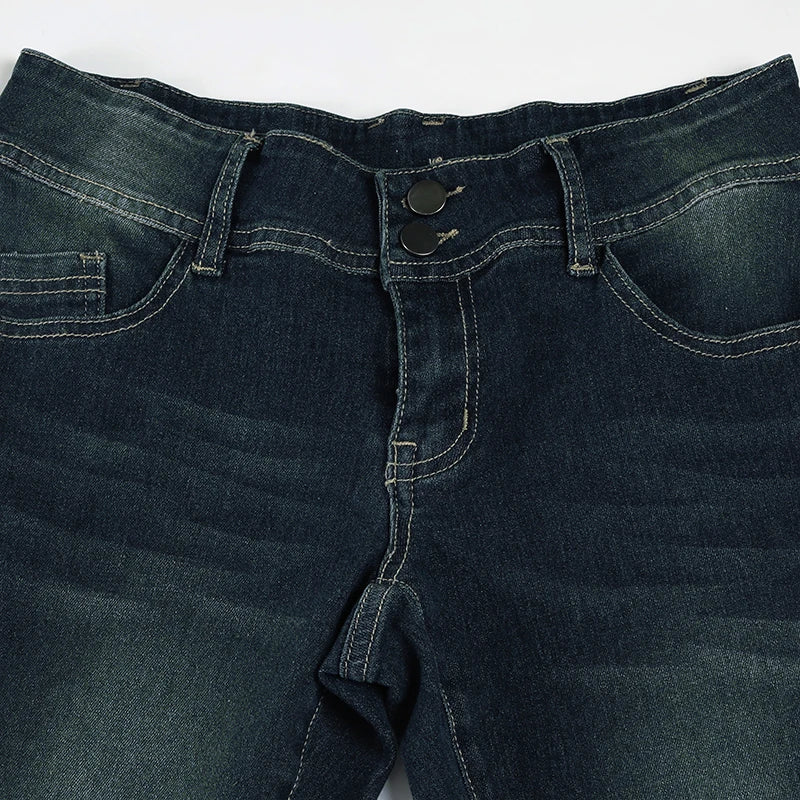 Women Low Waisted Flare Jeans Y2K Streetwear Vintage Casual Fashion Denim Trousers Spring Basic Slim Pants Outfits