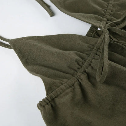 Summer Cotton Linen Short 2 Piece Sets for Women Sexy Spaghetti Strap Tops and Drawstring Short Sets Female Casual Matching Sets