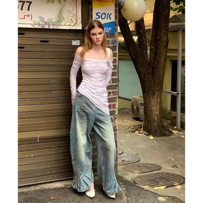 Autumn Loose Simple All-match Wide Leg Pants Women Street Personality Design Y2K Jeans Popular Fashion New Jeans for Women