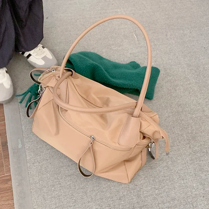 Y2k Aesthetic High-capacity Nylon Casual Tote Bags Women All Match Grunge Solid Handbags Vintage Simple Shoulder Underarm Bag