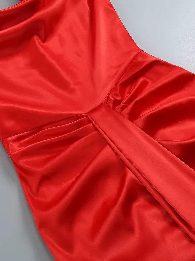 Halter Cowl Neck Waist Knot Draped Panel Maxi Gown