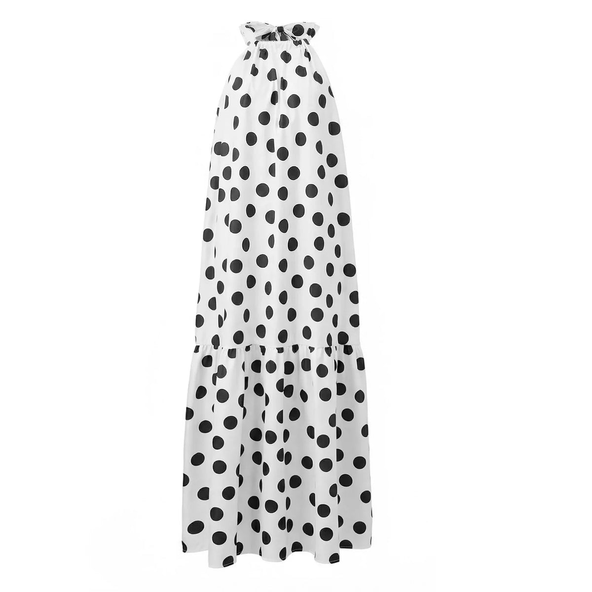 Women Summer Trendy Polka Dot Dresses Outfit Y2k Ruffle Off-the-shoulder Maxi Dress Silky Going Out Sundress Beachwear