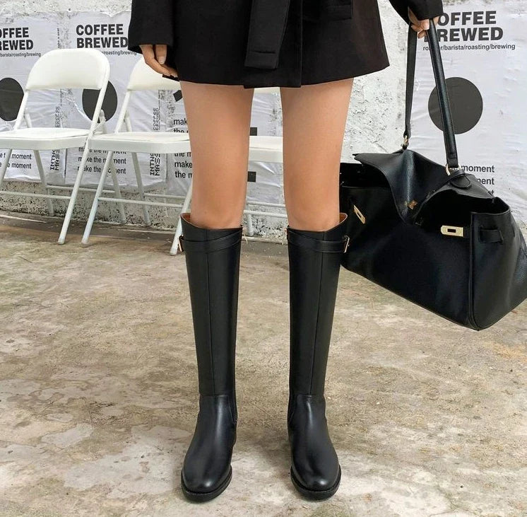 Shoes for Woman Winter Knee High Shaft Footwear Leather Women's Boots Pointed Toe Long Brown Comfortable and Elegant Hot Quality