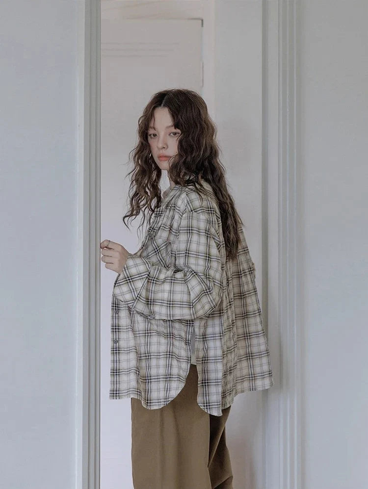Women's Oversized Check Pocket Detail Shirt