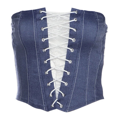 Autumn new women's fashion lace sexy fashion cross strap design Slim denim small vest