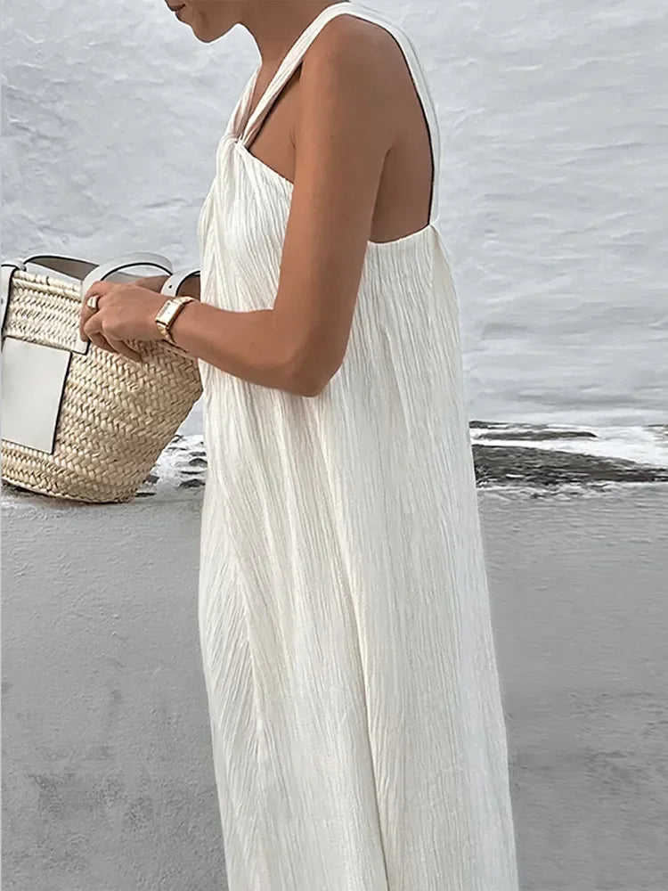 Sexy Backless Women's Side Split Loose Maxi Dress Fashion V-neck Sleeveless Sling Robe Female New Chic Vacation Vestido