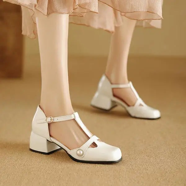 Female Sandal Comfort Shoes for Women Med Large Size 2024 Summer Block Heels Girls Medium Big Low Beige Chunky New Fashion Scand