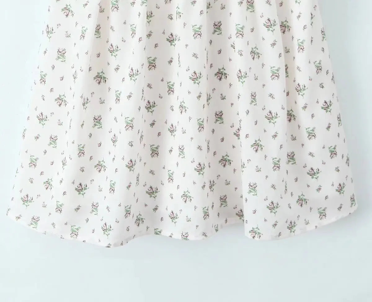 Holiday Summer Dresses 2025 Women French Style Floral Print Dress Vintage Short Sleeve V Neck A-line Mini Robe Sundress