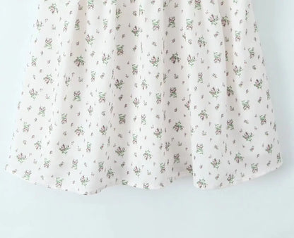 Holiday Summer Dresses 2025 Women French Style Floral Print Dress Vintage Short Sleeve V Neck A-line Mini Robe Sundress