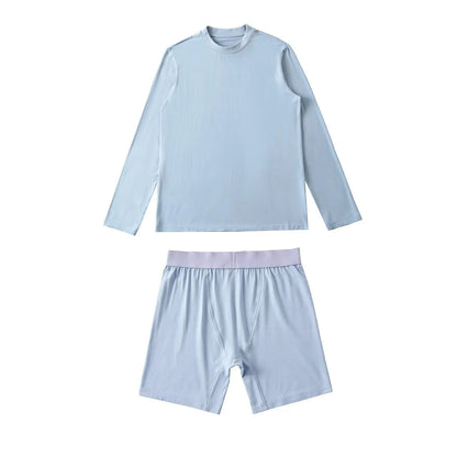 Solid Cozy Home Suits For Women Summer Crew Neck Long Sleeve Loose T-shirt+Slim Shorts Sets Simple Casual Fashion Two-piece Set