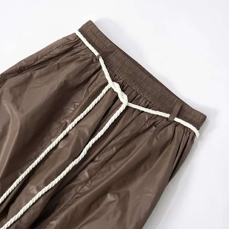 Women's Streetwear Pants Influencer Loose Casual Pleated Waist Hanging Rope Decoration Windproof Pocket Long Trousers Pants