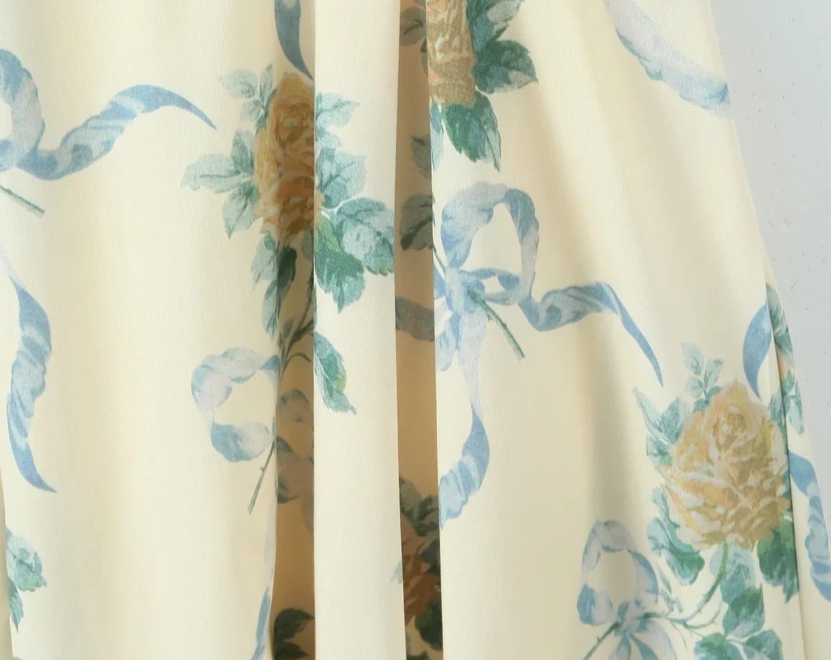 Sexy Deep V Halter Floral Print Dress Women Sleeveless Summer A-line Midi Long Dress Holiday Robe Backless Vestidos