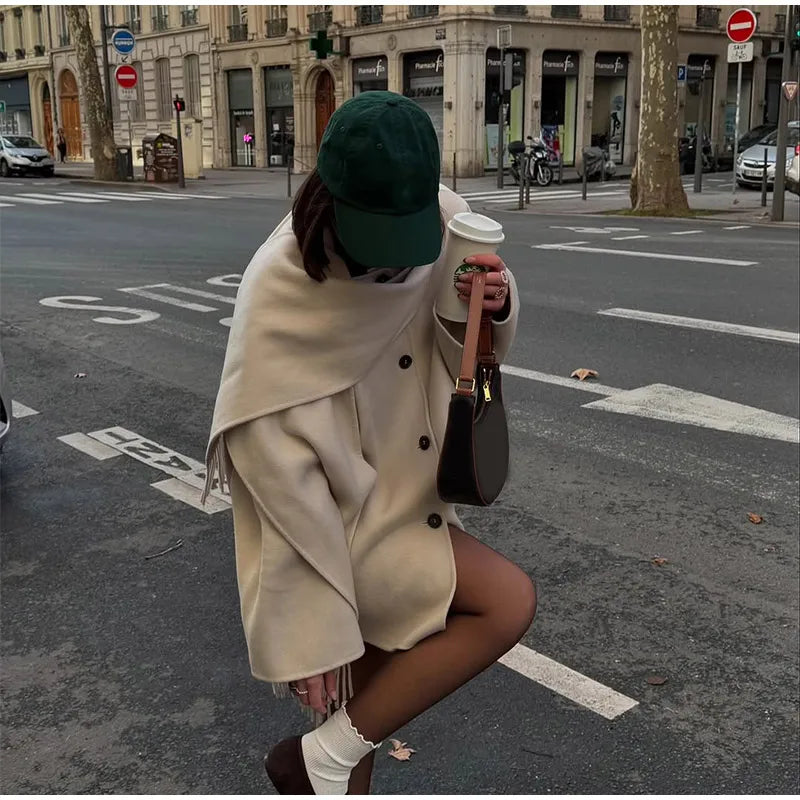 Elegant Single Breasted Towel Collar Jacket Women 2025 Fashion White Coat Loose Fit Office Lady Autumn Casual Commute Outerwear