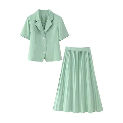 Casual Solid Women Skirt Suits Notched Collar Single Breasted Top A-line Draped Long Skirts 2024 Summer New Fashion Female Sets
