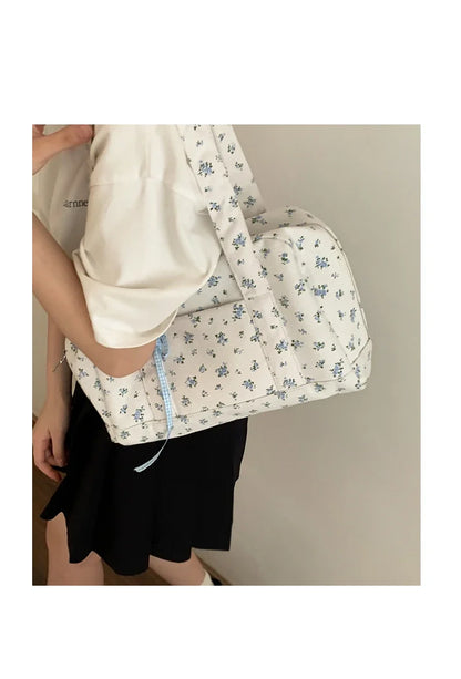 Large Capacity Canvas Bags for Women's Korean Fashion Summer Floral Shoulder Versatile Commuting Underarm Bag