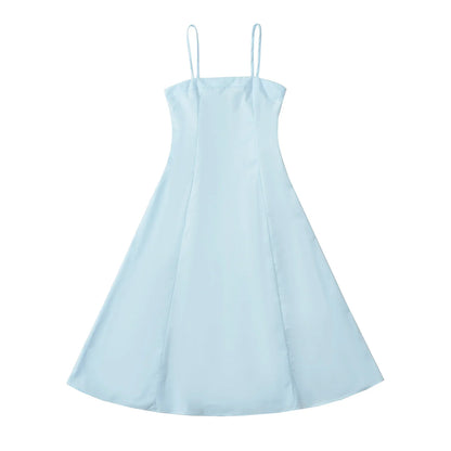 Sexy Solid color Slash Collar Corset Style Sling Dress Women Slim Waist A-Lined Swing Midi Long Dresses Summer Robe