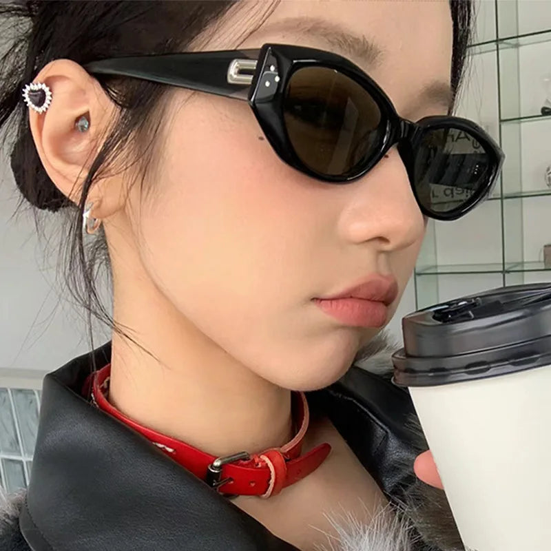 Fashion Oval Frame Sunglasses Personality Catwalk Small Frame Sunglasses Glasses Men's/Women's Universal UV400 Eyewear