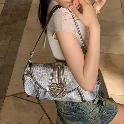 Vintage Womens Shoulder Bag Leopard Y2k Fashion Punk Designer New in Handbag Advanced Luxury Commuter Female Armpit Bag