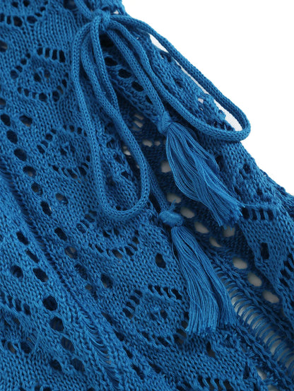 Crochet Knit Tie Side Cover Up Beach Top