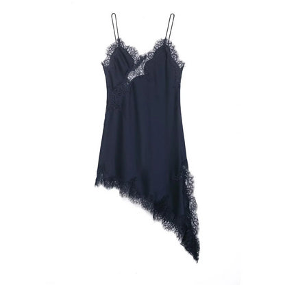 Womens Summer Mini Sleeveless Backless Vestidos Dresses Lace Asymmetric Slip Dress Sexy Evening Party Dresses