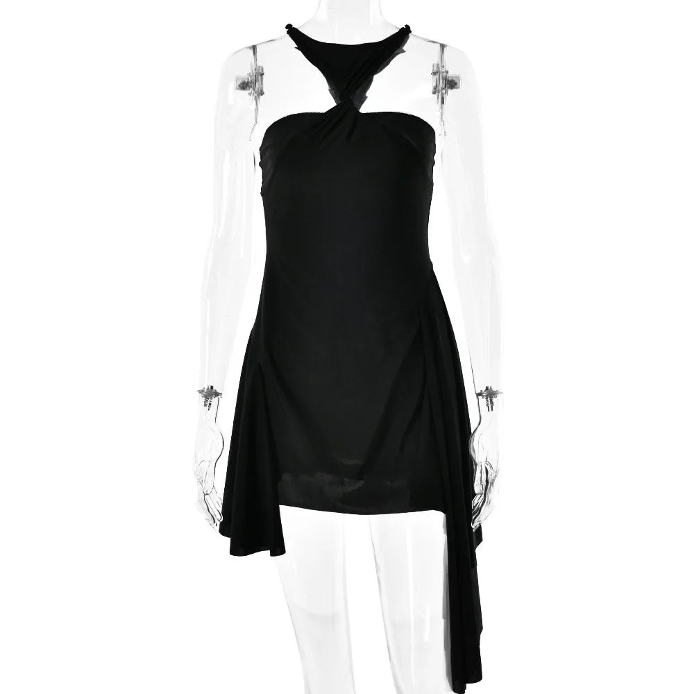 Red Stain Halter Neck Short Dress Christmas Party Evening Robe Autumn Winter Fashion Sexy Sleeveless Backless Vestidos
