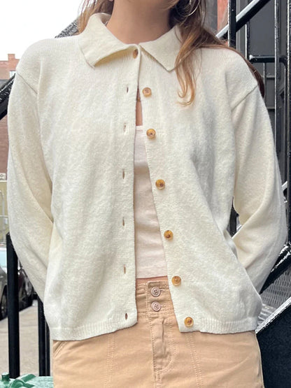 Vintage Button Soft Knitted Cardigan Femme Autumn Cotton Warm Turn Down Collar Sweaters Coat Harajuku Casual Women Sweater Tops