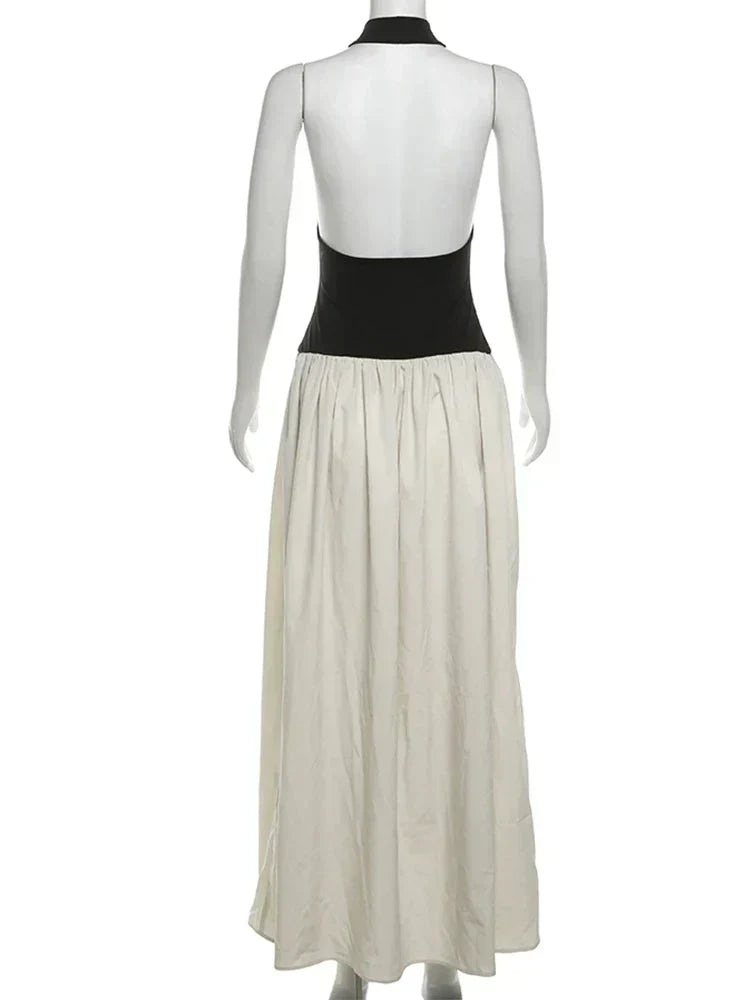 Halter Neck Belted A-Line Maxi Dress