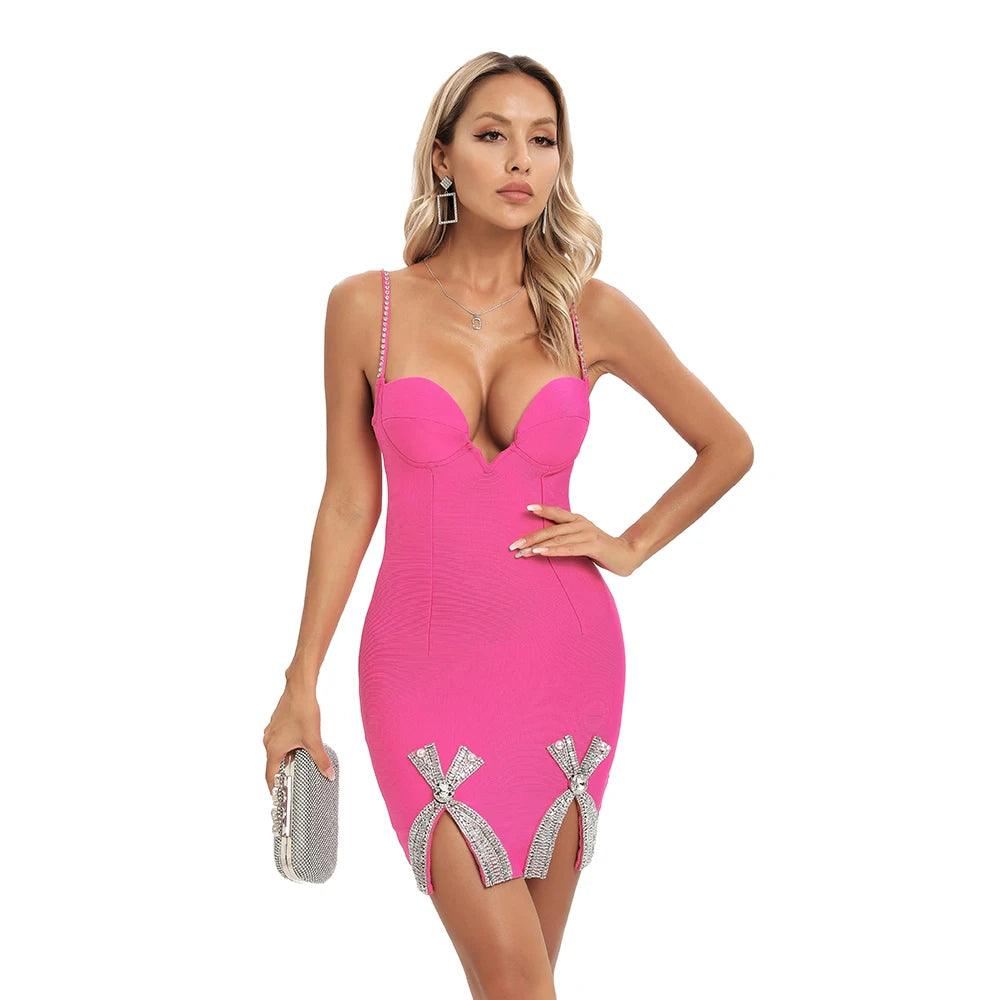 Strapless Crystal Bow Mini Dress