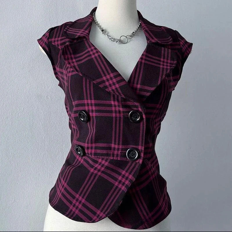Vintage Sweet Cruel Plaid Veste Femme Slim Sleeveless Simple Office Lady All-match Vests Trendy Minority Hot Sell Fashion Coats
