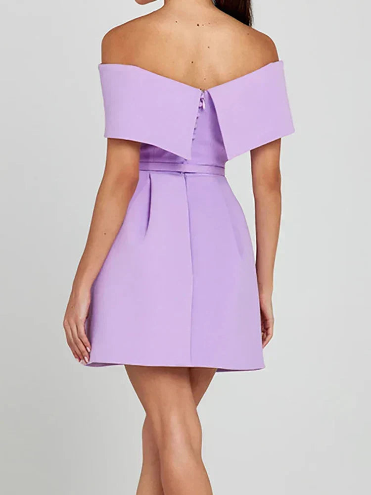 Off Shoulder Belted Fit and Flare Pocket A-Line Mini Dress