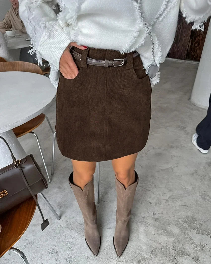 Corduroy Half length Skirt for Women, High Waist Commuter Versatile, Slim Look, A-line Hip Wrapping Skirt