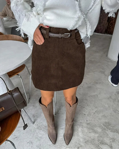 Corduroy Half length Skirt for Women, High Waist Commuter Versatile, Slim Look, A-line Hip Wrapping Skirt