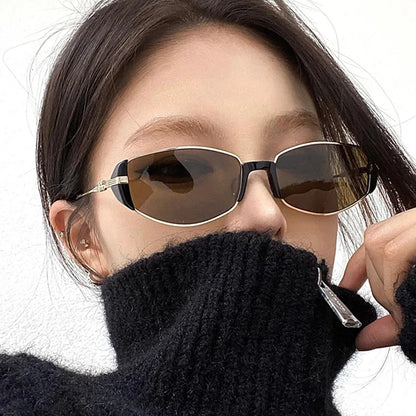 Trendy Small Square Women's Sunglasses Metal Frame Sun Glasses Vintage Shades UV400 Eyewear Narrow Eyeglasses Driver Goggle